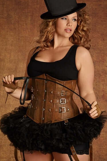 Plus Size Tara Underbust Tan Leather Corset With Buckles