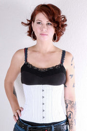 Playgirl Steel Boned Woven Pinstripe Cincher Corset In White