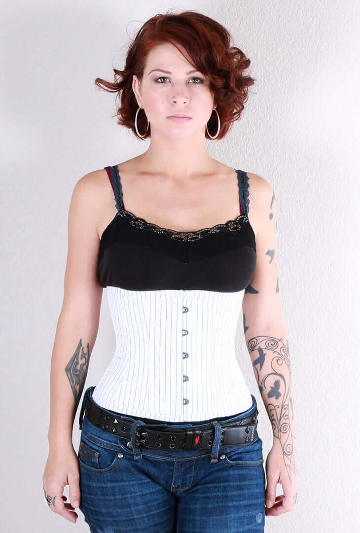 Playgirl Steel Boned Woven Pinstripe Cincher Corset In White