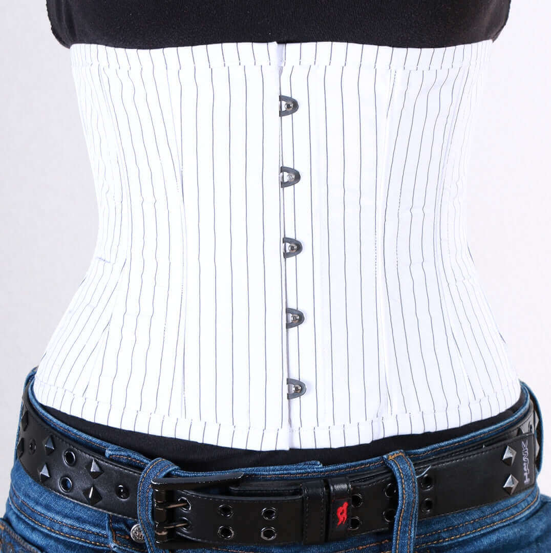 Playgirl Steel Boned Woven Pinstripe Cincher Corset In White