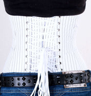 Playgirl Steel Boned Woven Pinstripe Cincher Corset In White