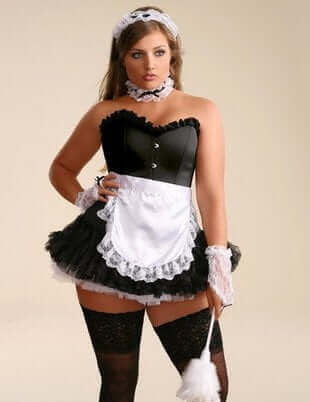 French Maid Corset In Black Duchess Satin Outfit