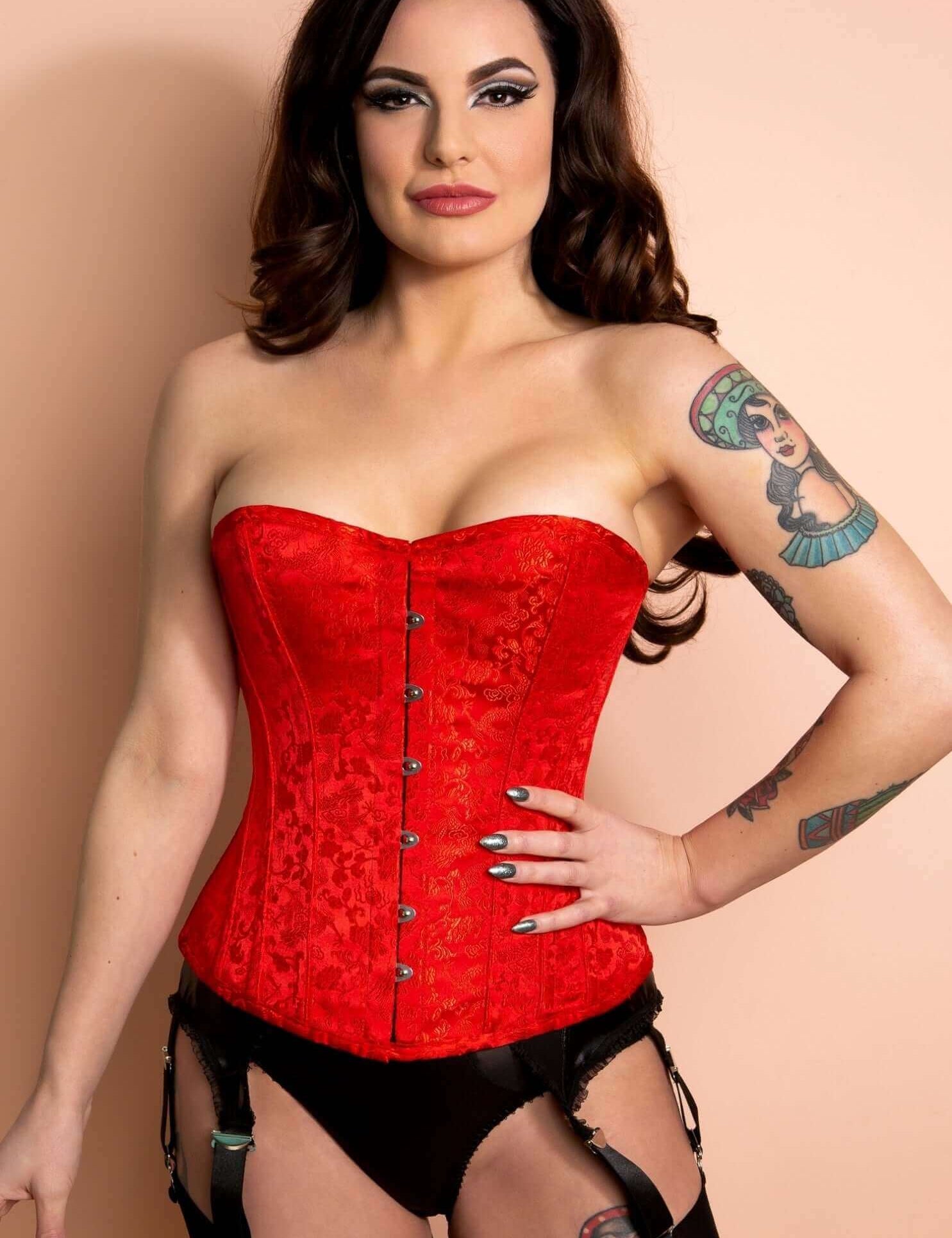 Playgirl Layla Red Steel Boned Floral Jacquard Corset