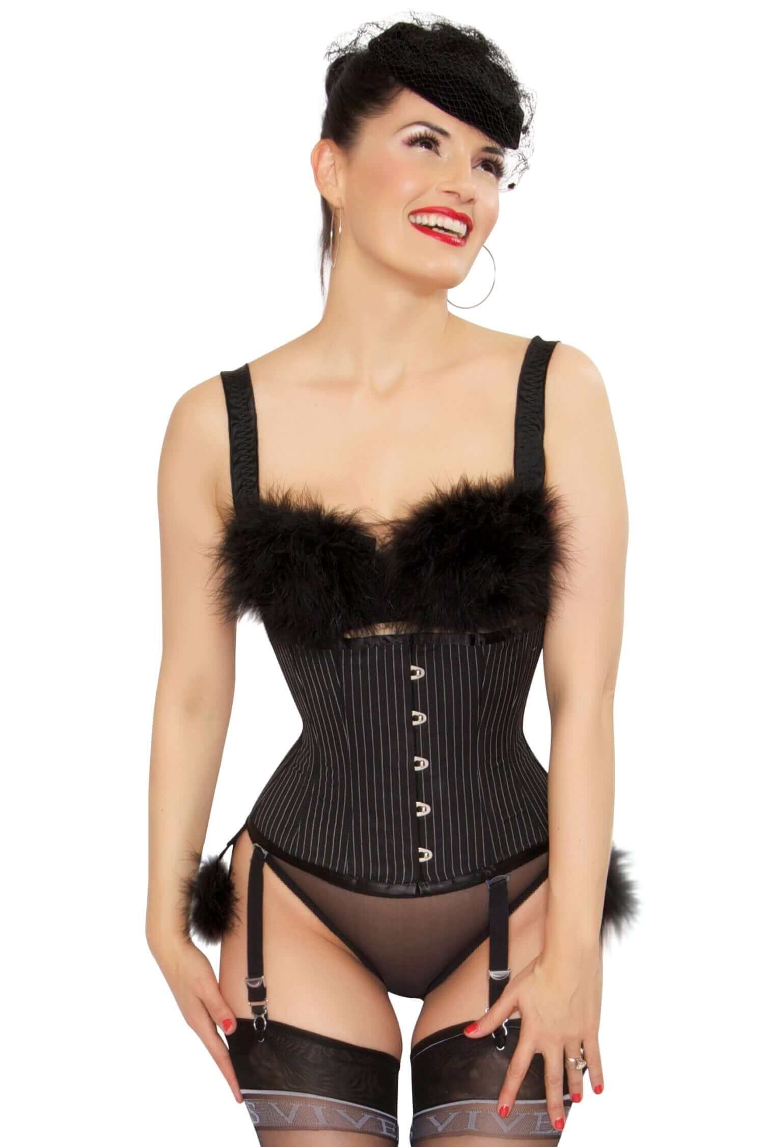 Playgirl Steel Boned Pinstripe Cincher Corset In Black