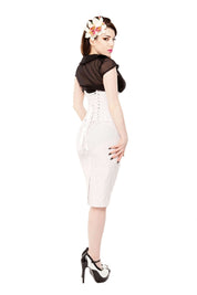 White Pinstripe Corset & Pencil Skirt With Shoes