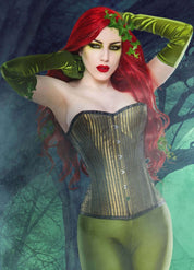 Playgirl Steel Boned Corset In Beautiful Green Shadow Stripe