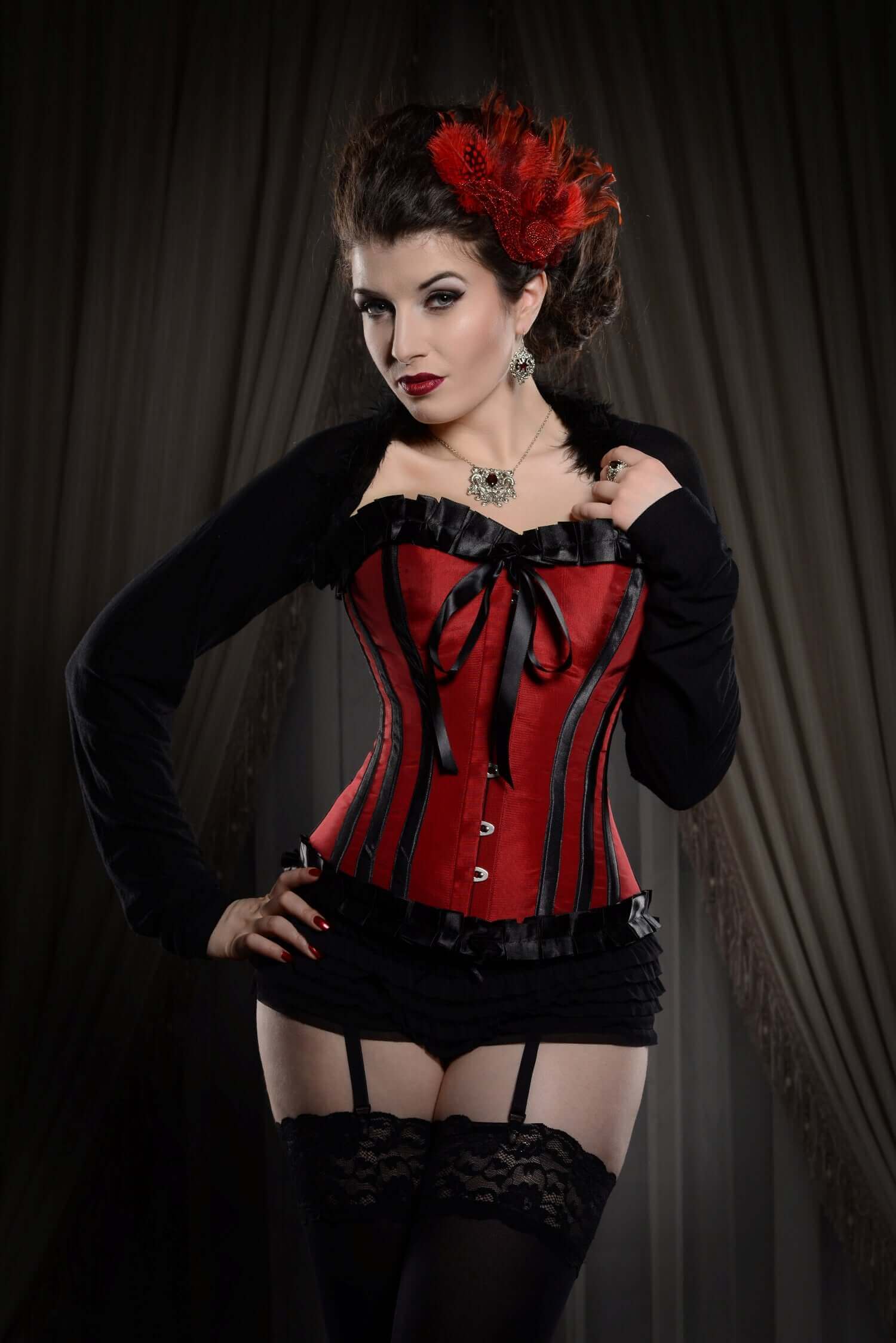 Playgirl Ruby Red & Black Steel Boned Corset With Ribbon