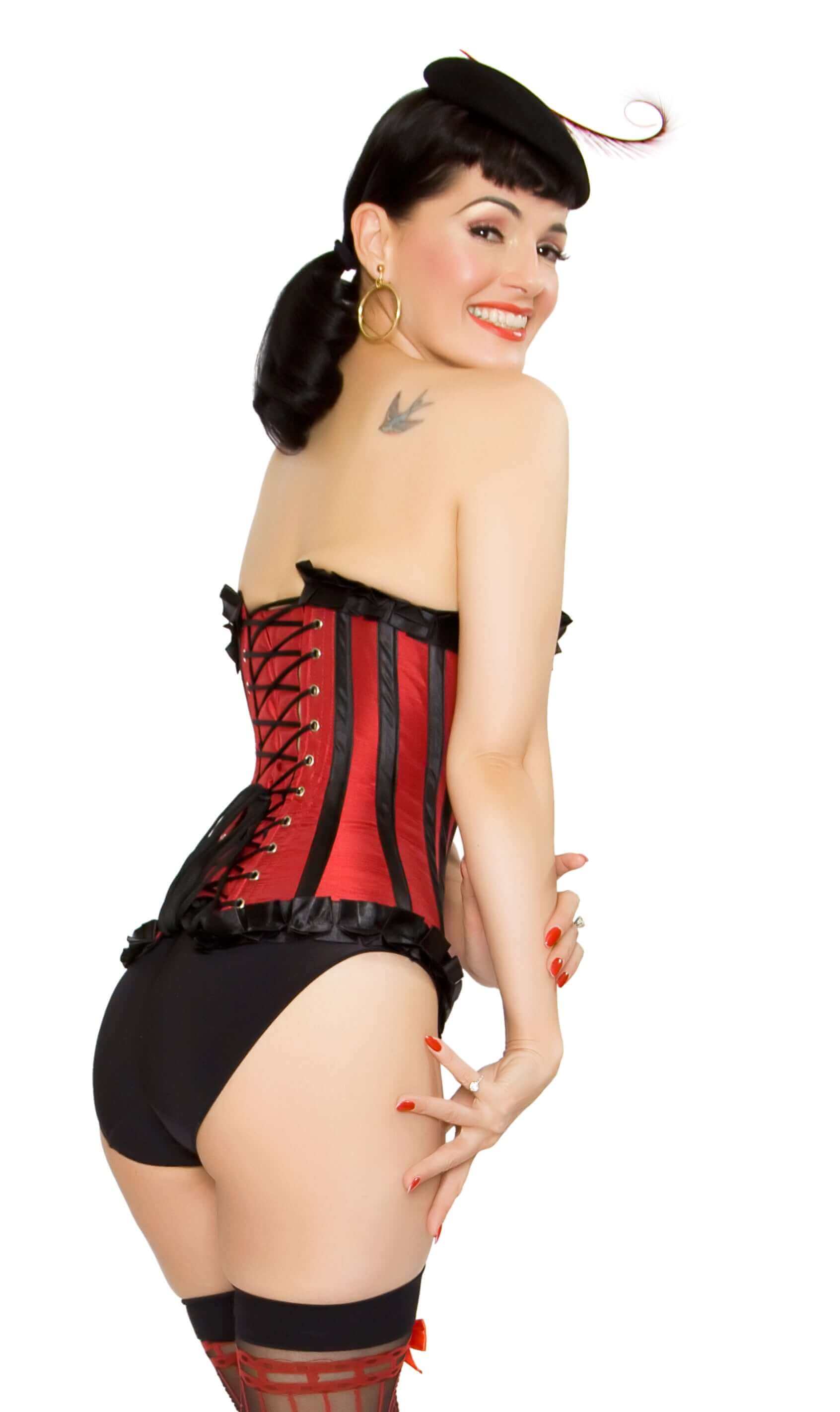 Playgirl Ruby Red & Black Steel Boned Corset With Ribbon