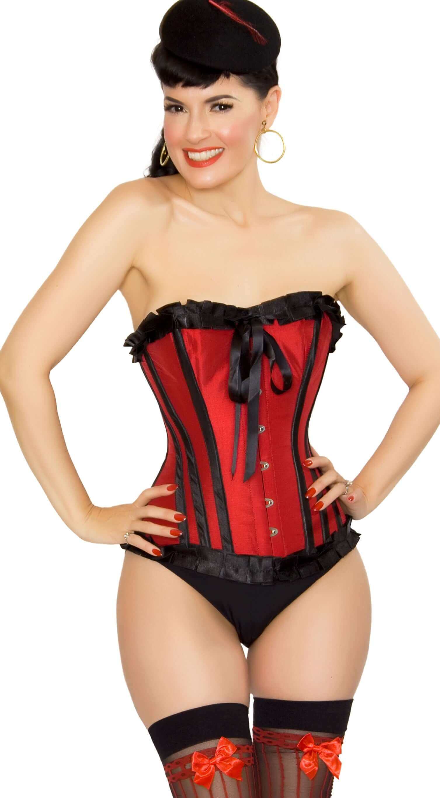 Playgirl Ruby Red & Black Steel Boned Corset With Ribbon