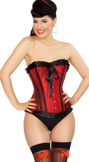 Playgirl Ruby Red & Black Steel Boned Corset With Ribbon