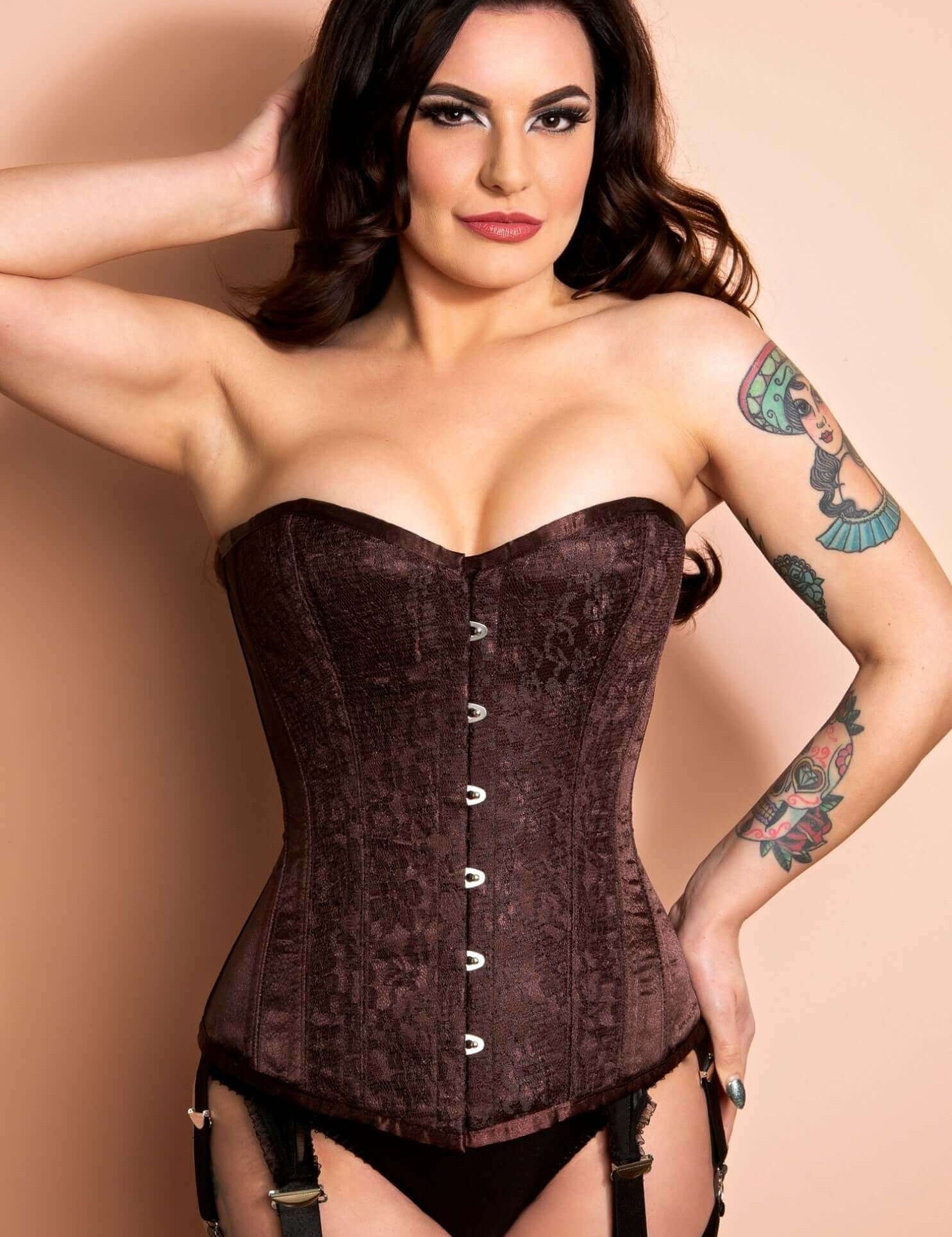 Playgirl Nina Chocolate Brown Long Length Steel Boned Corset