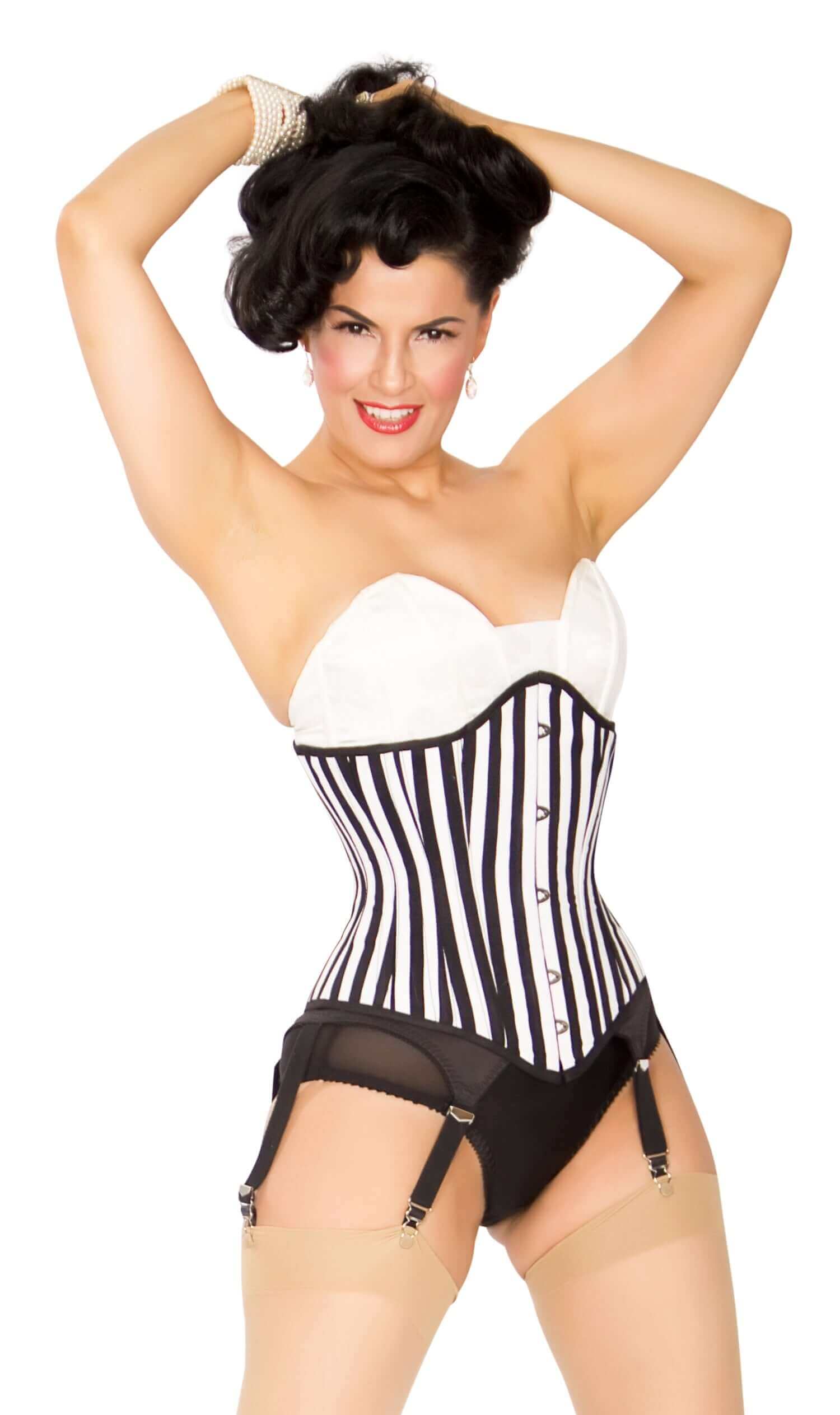 Playgirl Long Black & White Stripe Corset Cincher