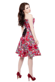 Red Floral Corset Dress With Long Corset