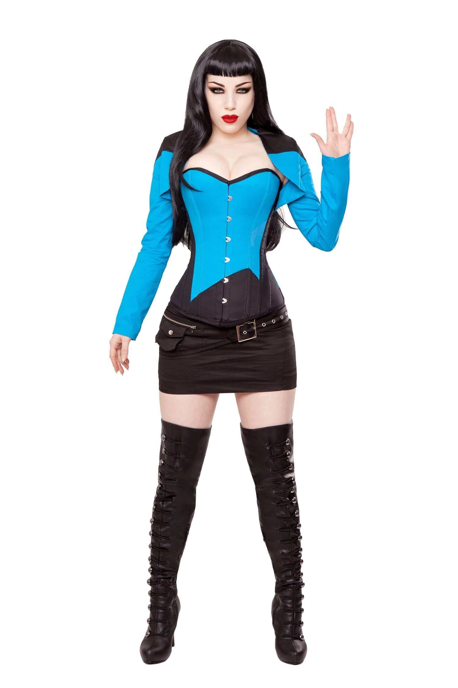 Black/Blue Steel Boned Corset & Bolero Outfit