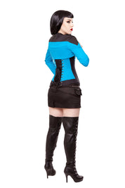 Black/Blue Corset, Bolero, Skirt, Belt & Boots Outfit