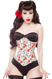 Playgirl Long Skulls & Roses Steel Boned Corset Cincher