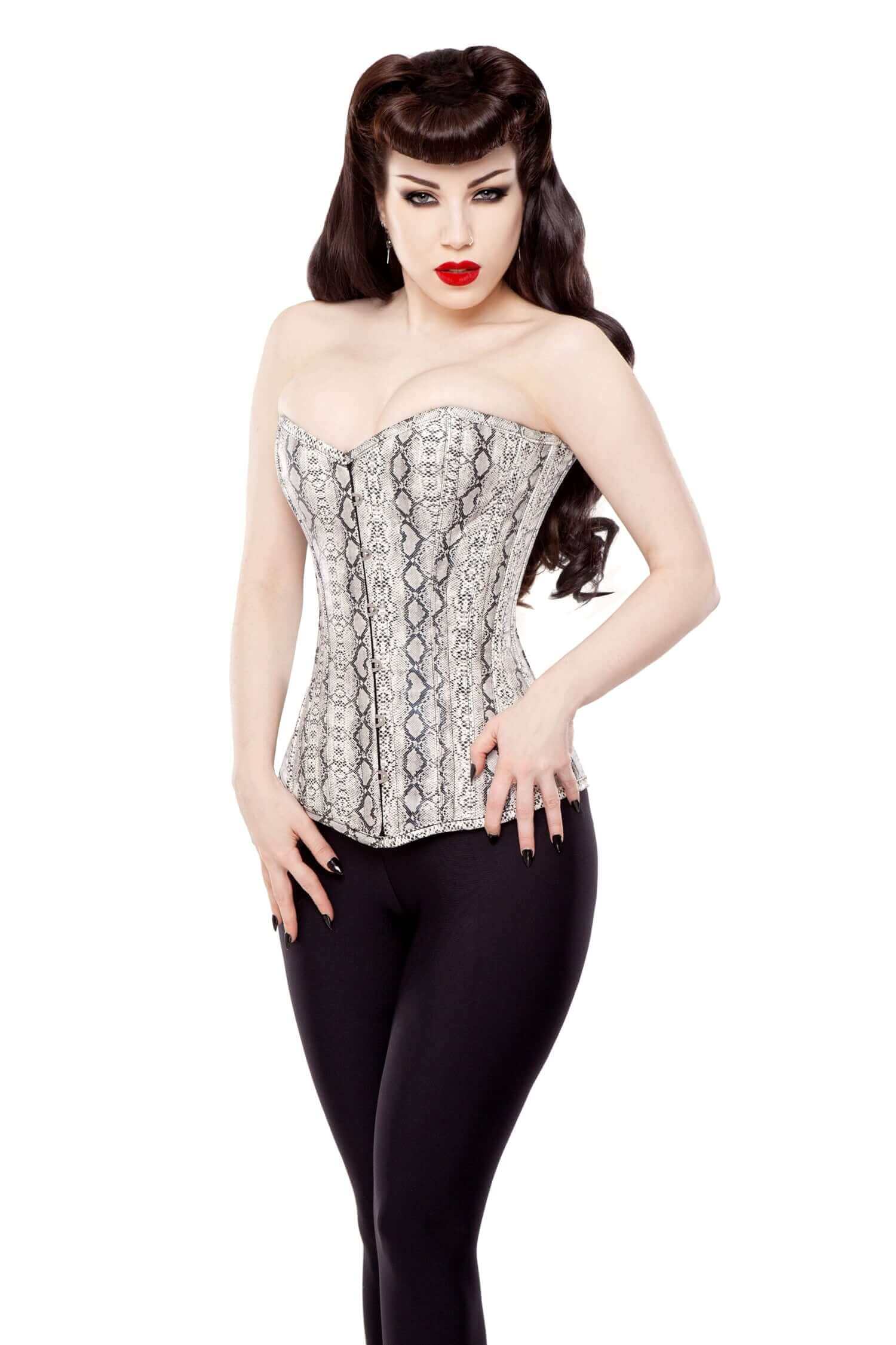 Playgirl Long Faux Snake Skin Overbust Steel Boned Corset