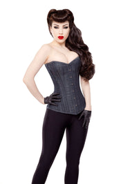 Playgirl Long Overbust Denim Steel Boned Corset