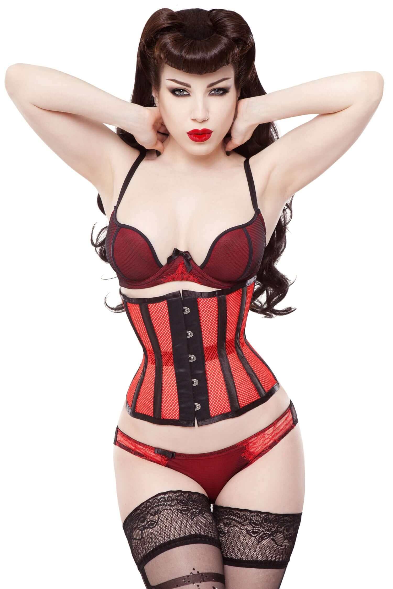 Playgirl Eve Red Net Mesh Cincher Corset With Black