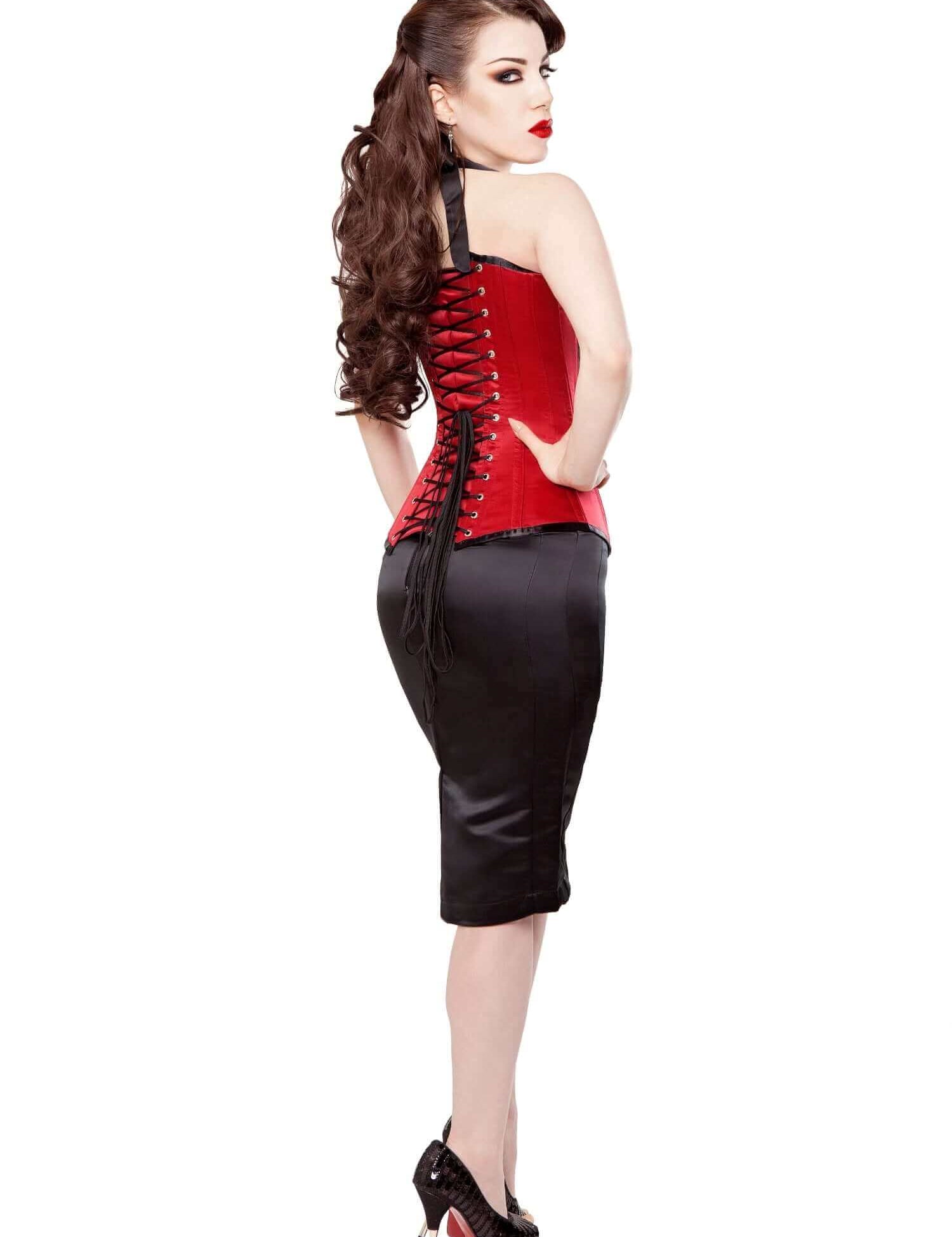 Satin Corset With Black Lace & Pencil Skirt