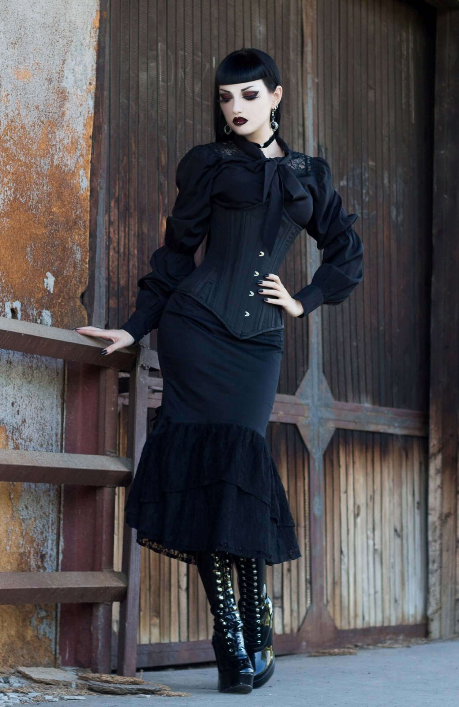 Gothic Gored Corset & Black Patent Boots