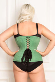 Bridgerton Period Costume With Curvella Long Mint Cotton Waist Training Corset