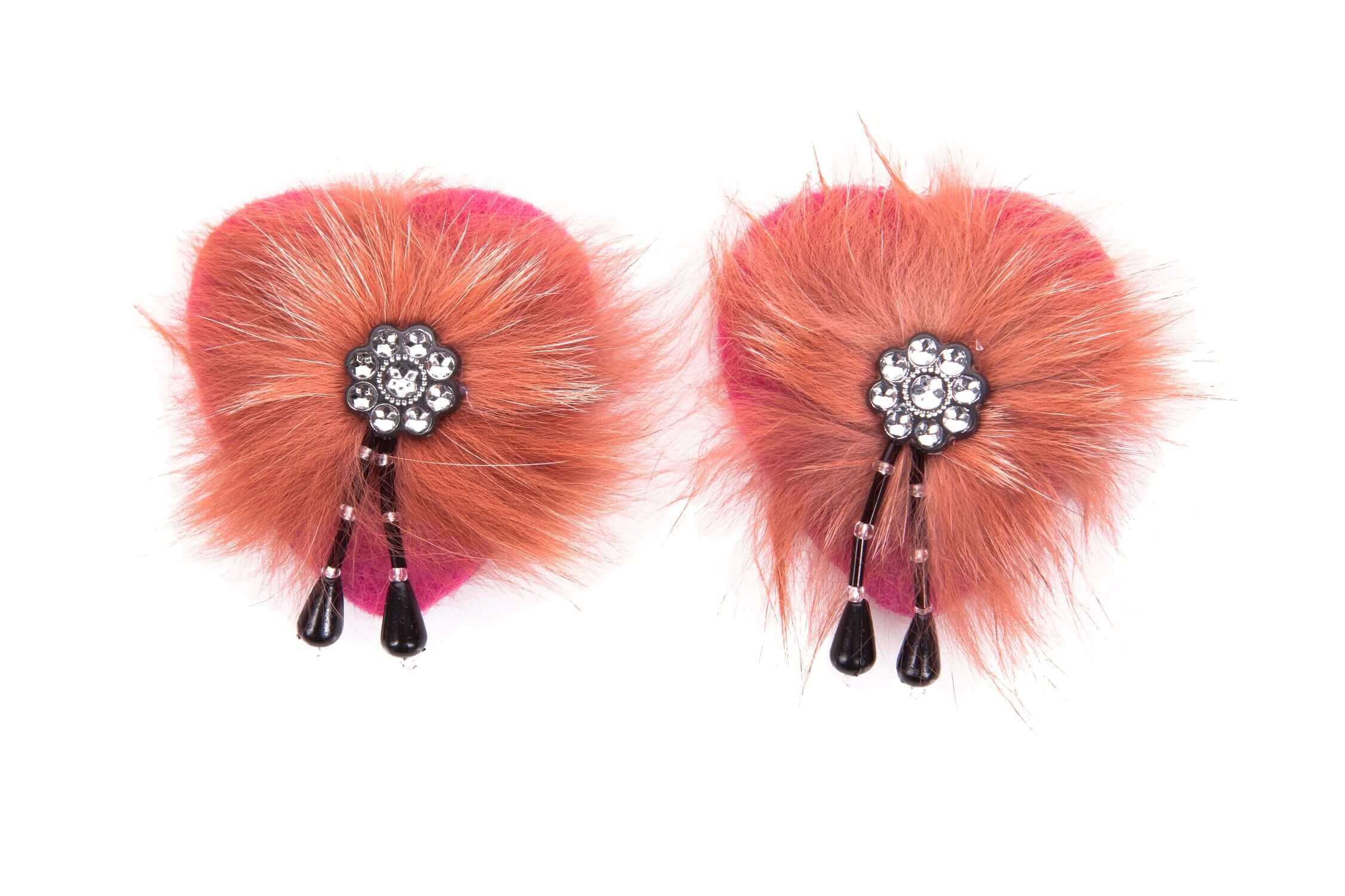 Diamonte Nipple Tassels In Burnt Orange Faux Fur