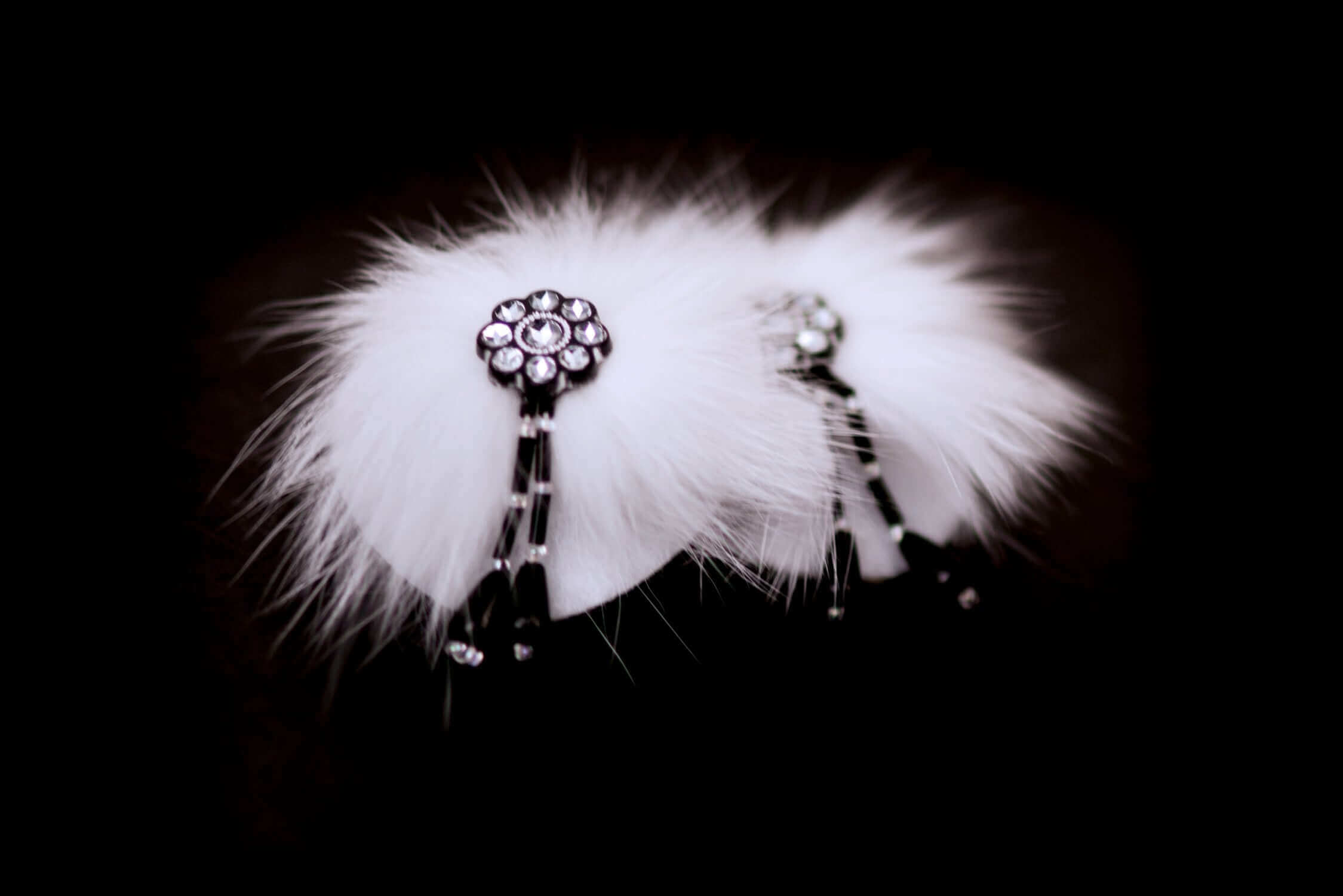 Diamonte Nipple Tassels In White Faux Fur