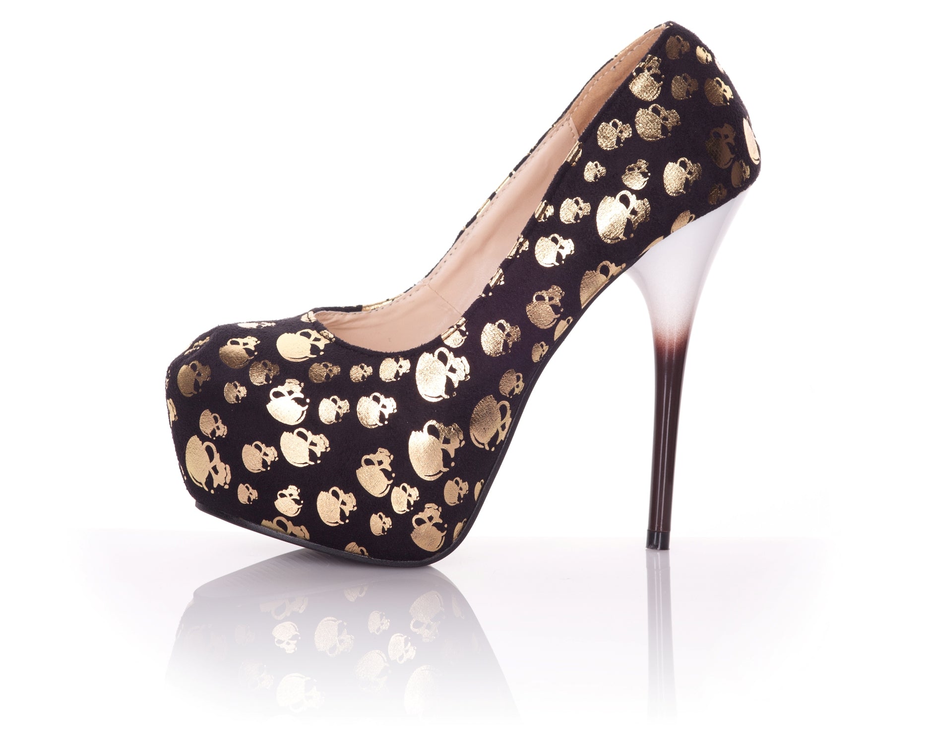 Playgirl Shiny Gold Skull Shoes