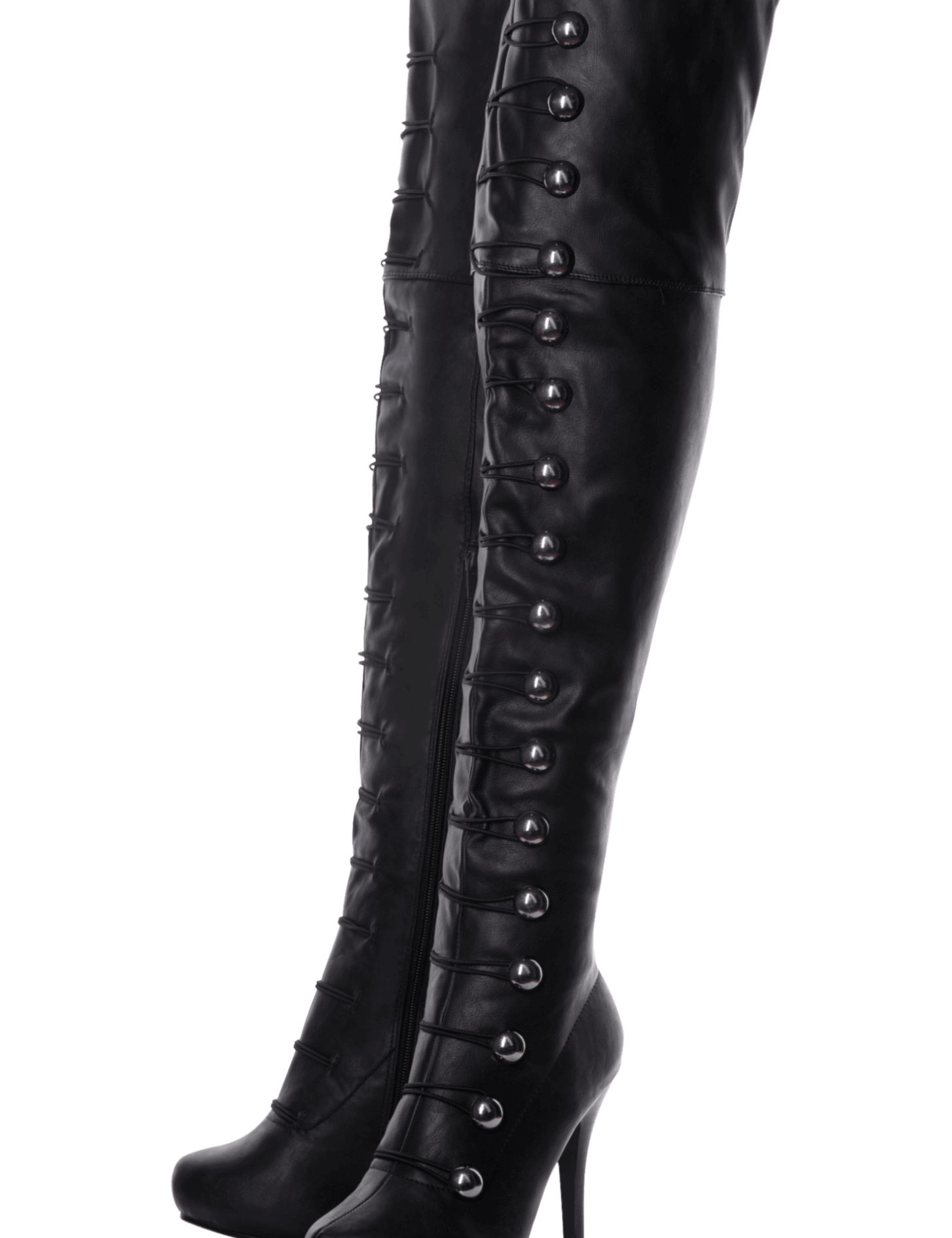 Playgirl Over The Knee Black Matt Button Detail Boots