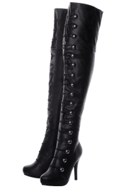 Playgirl Over The Knee Black Matt Button Detail Boots