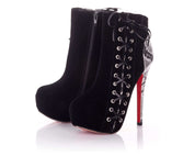 Playgirl Black Suede Ankle Boots With Snake Skin Heel