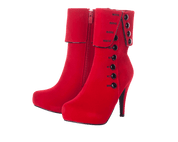 Playgirl Red Suede Button Detail Ankle Boots