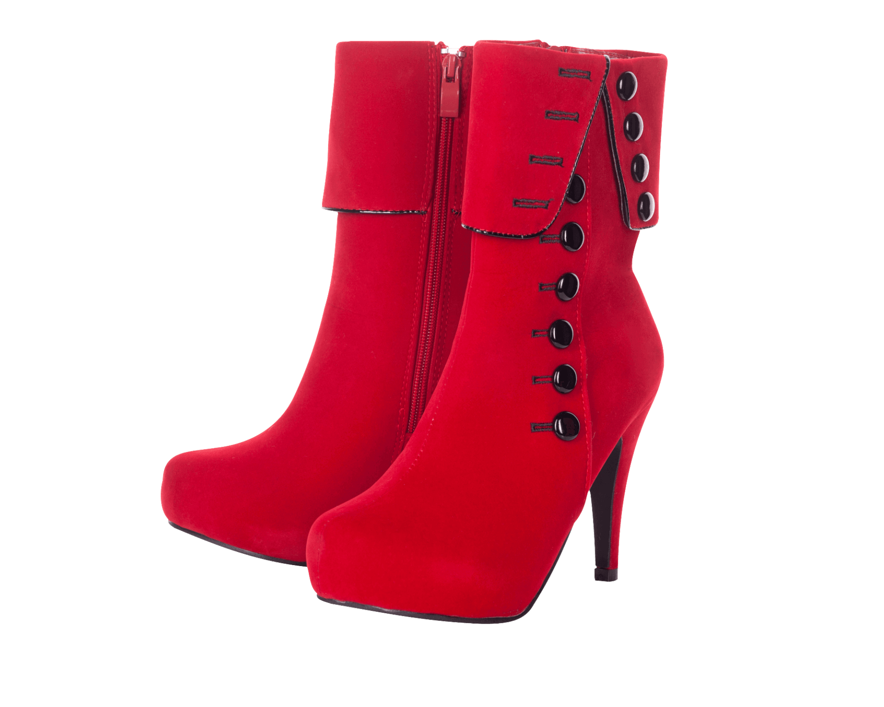 Playgirl Red Suede Button Detail Ankle Boots