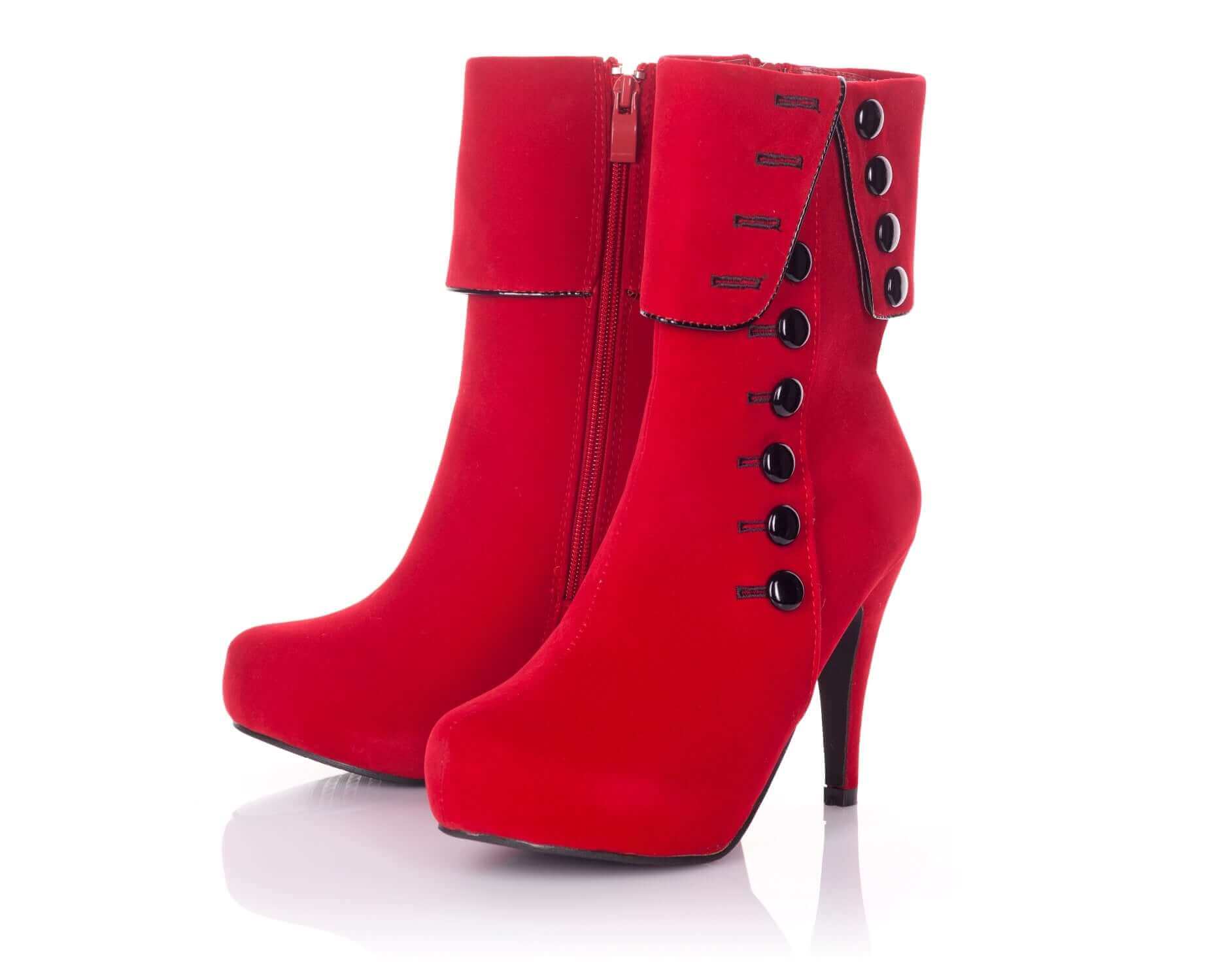 Playgirl Red Suede Button Detail Ankle Boots