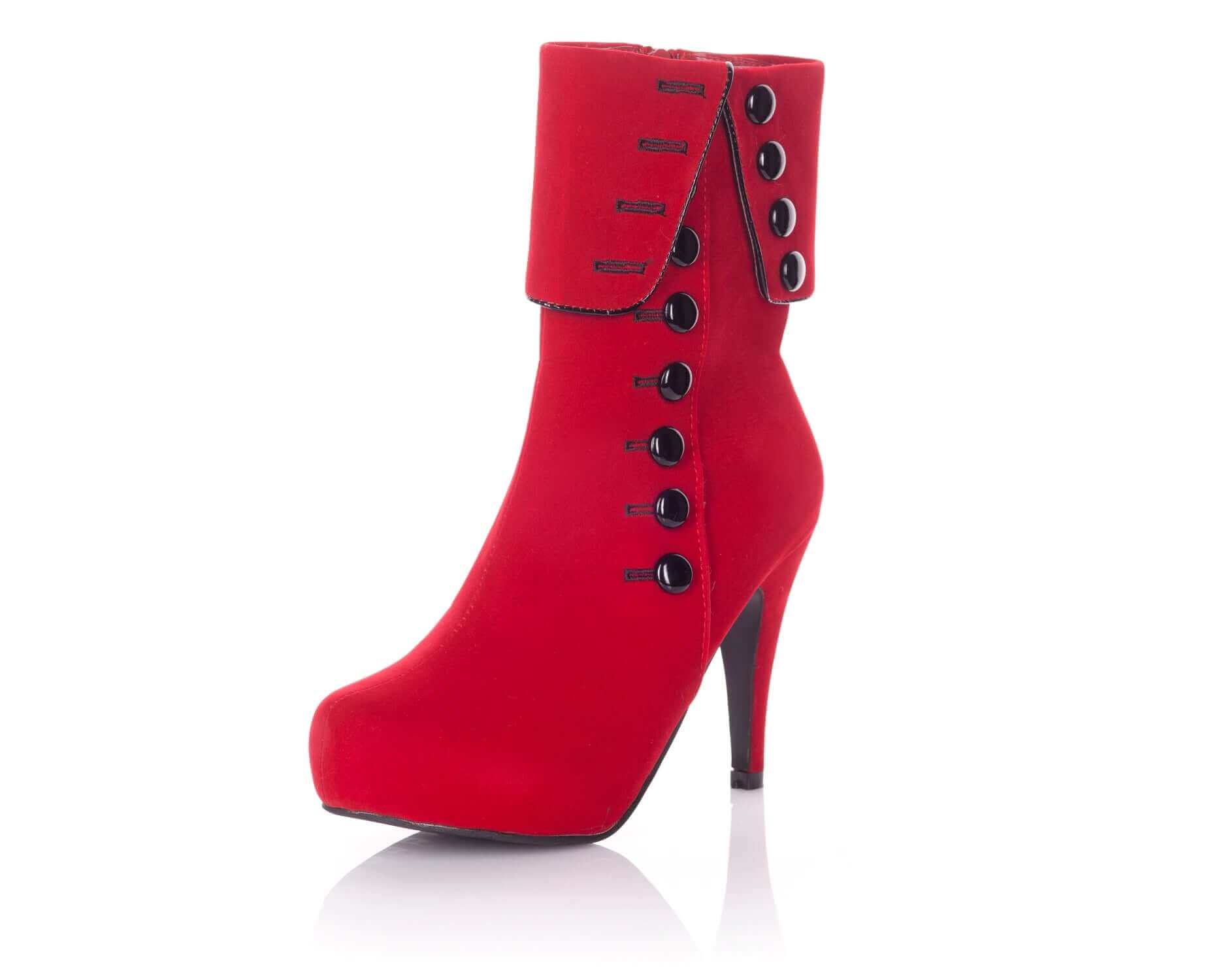 Playgirl Red Suede Button Detail Ankle Boots