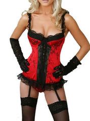 Starlet Red Basque With Black Embroidery & Lace