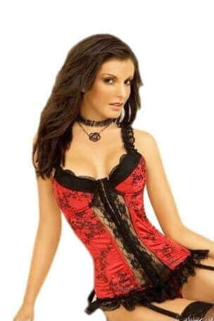 Starlet Red Basque With Black Embroidery & Lace